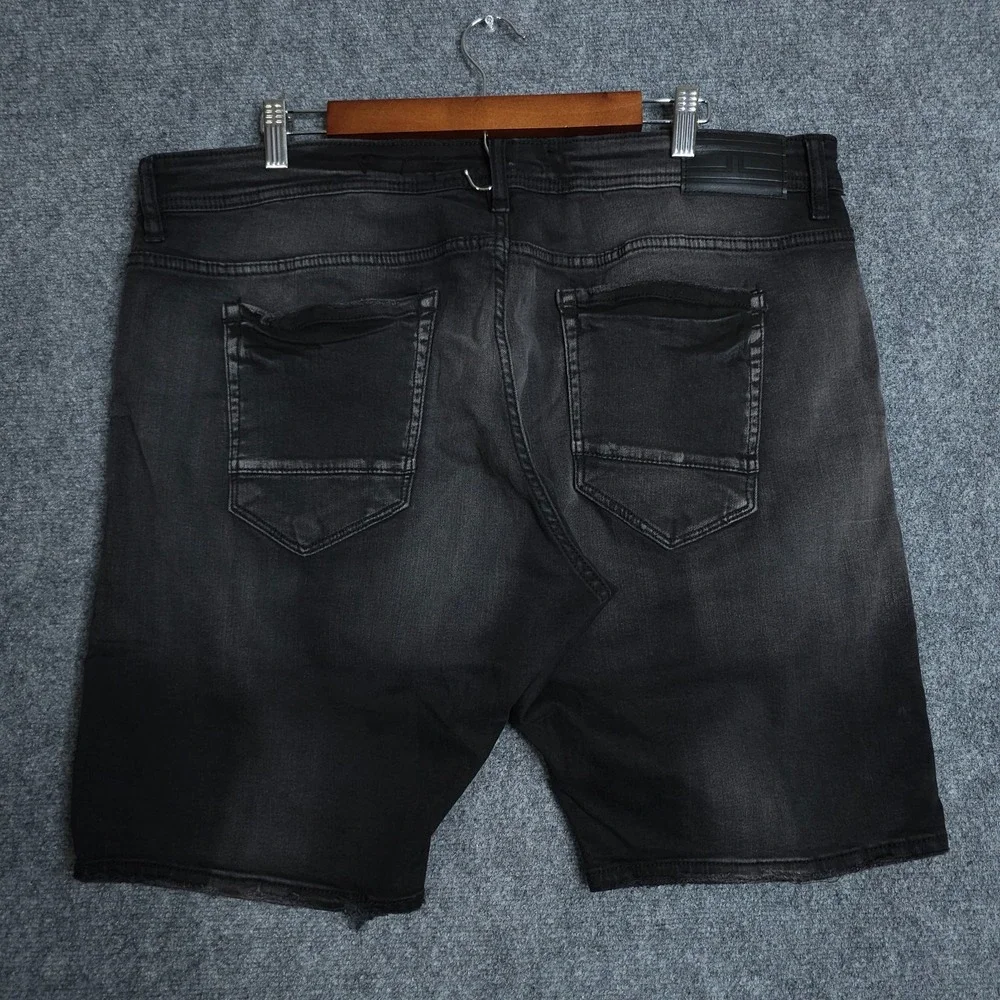 Jordan Craig Jean Shorts Mens 40 Black Bermuda Faded Denim Frayed Jorts Hip Hop